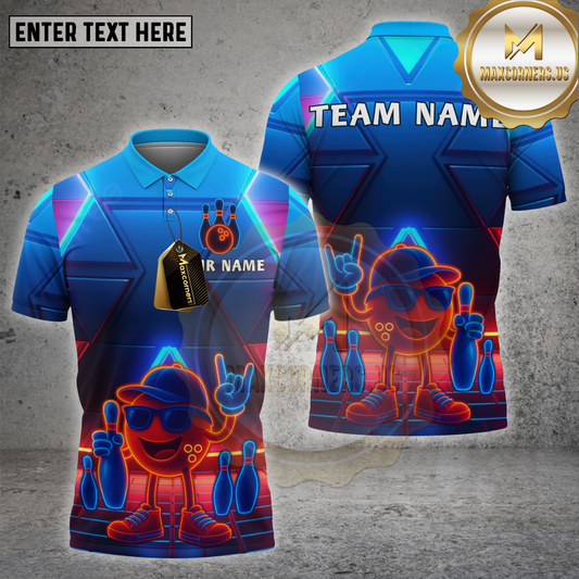 Maxcorners Bowling Shirt Neon Glow Cool Pose Ball Multicolor Options Personalized Name, Team Name 3D Shirt (4 Colors)
