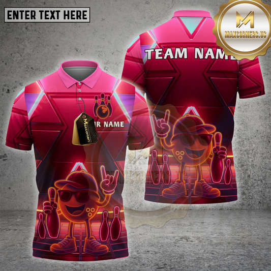 Maxcorners Bowling Shirt Neon Glow Cool Pose Ball Multicolor Options Personalized Name, Team Name 3D Shirt (4 Colors)