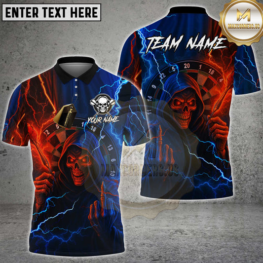 Maxcorners Darts Reaper Purple Lightning Skull Multicolor Options Personalized Name, Team Name 3D Shirt (4 Colors)