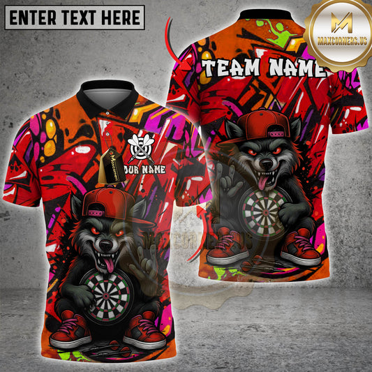 Maxcorners Dart Cartoon Wolf Graffiti Multicolor Options Personalized Name, Team Name 3D Shirt (4 Colors)