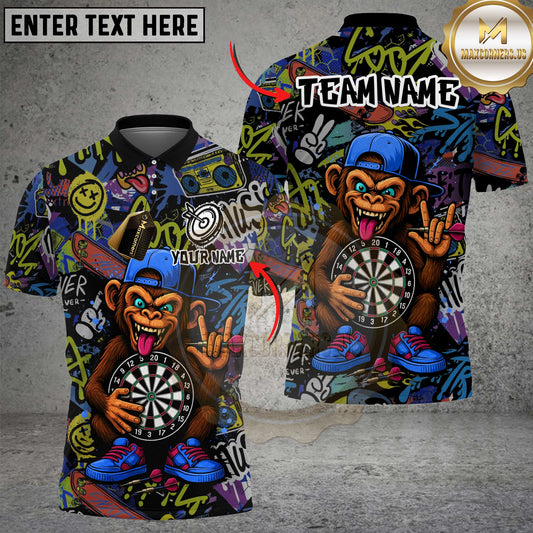 Maxcorners Dart Funky Monkey Graffiti Multicolor Options Personalized Name, Team Name 3D Shirt (4 Colors)