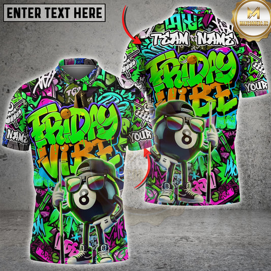 Maxcorners Billiards Shirt Friday Vibe Graffiti Multicolor Options Personalized Name, Team Name Unisex 3D Shirt (4 Colors)