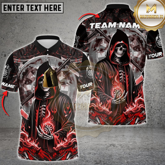 Grim Reaper Dart Shirt with Red Fire and Skull â€“ Custom 3D Name Jersey for Dark-Themed Dart Teams