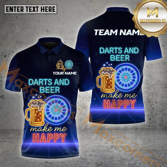 Maxcorners Darts and Beer Neon Vibes Multicolor Options Personalized Name, Team Name 3D Shirt (4 Colors)