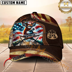 Maxcorners Hunting Deer American Flag Rifle Multicolor Options Personalized Name 3D Cap
