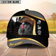 Maxcorners Forest Hunting Black Pattern Line Gold Mix Silver Logo Pattern Design Personalized Name 3D Cap (Deer/Moose/Elk/Turkey/Boar/Duck)