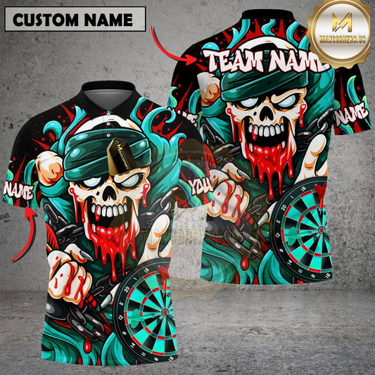 Maxcorners Darts Shirt Skull Chains Zombie Blood Multicolor Options Personalized Name, Team Name Unisex 3D Shirt (4 Colors)