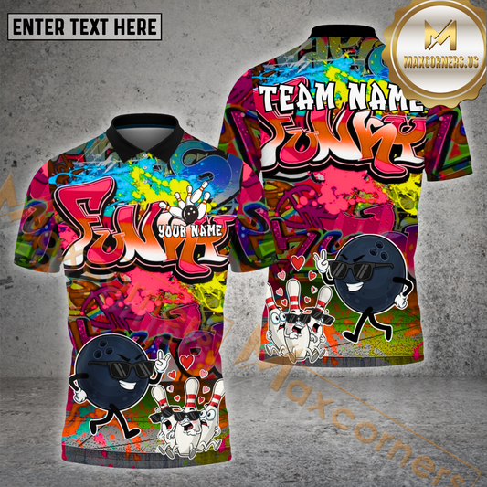 Maxcorners Bowling Shirt Funky Black Ball Graffiti Love Scene Multicolor Options Personalized Name, Team Name 3D Shirt (4 Colors)