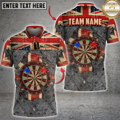 Maxcorners Darts Shirt United Kingdom Flag Steel Grunge Target Multioptions Personalized Name, Team Name Unisex 3D Shirt
