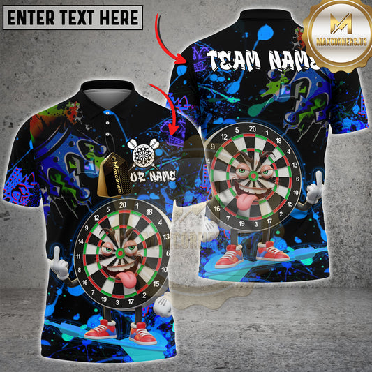 Funny Cartoon Dartboard Shirt in Graffiti Style â€“ Custom Name and Team Name 3D Darts Jersey for Players