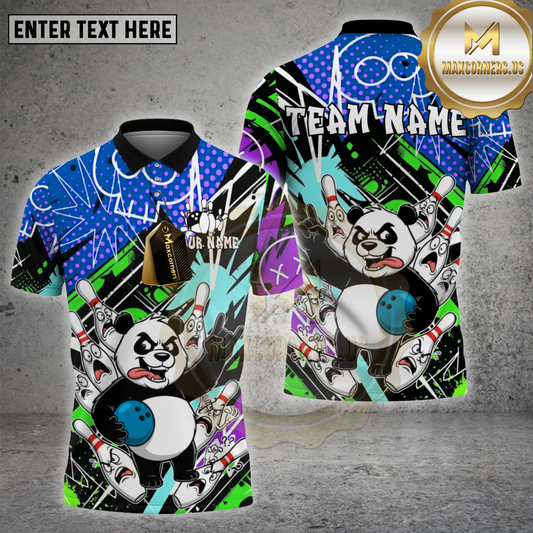 Maxcorners Bowling Shirt Panda Wild Cartoon Art Multicolor Options Personalized Name, Team Name 3D Shirt (4 Colors)