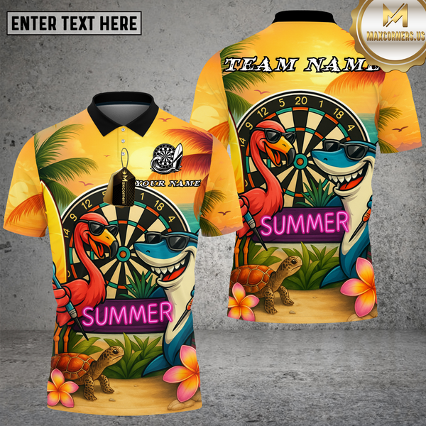 Maxcorners Summer Flamingo Shark Dartboard Tropical Vibes Multioptions Personalized Name, Team Name Unisex 3D Shirt