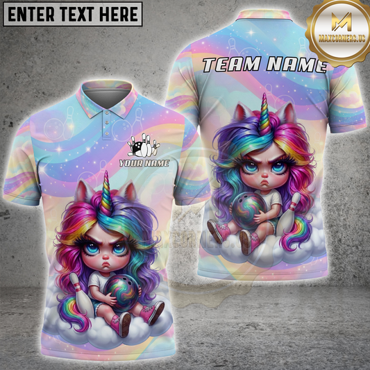 Maxcorners Bowling Rainbow Unicorn Personalized Name, Team Name 3D Shirt