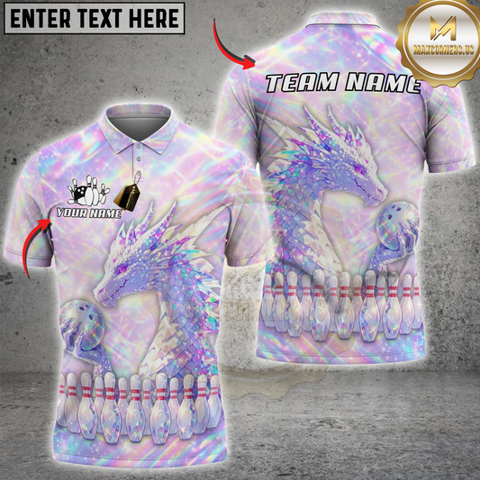 Maxcorners Bowling Crystal Dragon Multicolor Options Personalized Name, Team Name 3D Shirt (4 Colors)