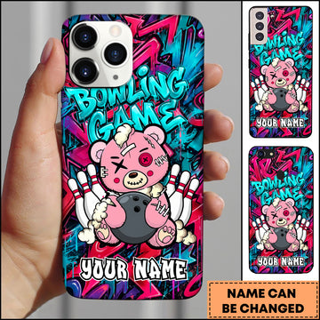 Maxcorners Bowling Cute Horror Bear Graffiti Personalized Name 3D Phone Case
