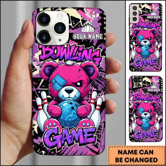Maxcorners Bowling Teddy Bear Graffiti Personalized Name 3D Phone Case