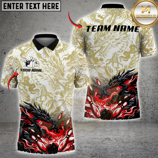 Maxcorners Bowling Black Dragon Power Personalized Name, Team Name 3D Shirt