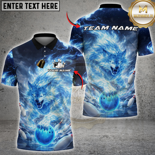 Maxcorners Bowling Wolf Power Multicolor Options Personalized Name, Team Name 3D Shirt (4 Colors)