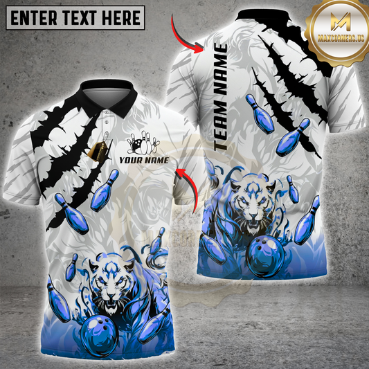 Maxcorners Bowling Tiger Strike Multicolor Options Personalized Name, Team Name 3D Shirt (4 Colors)