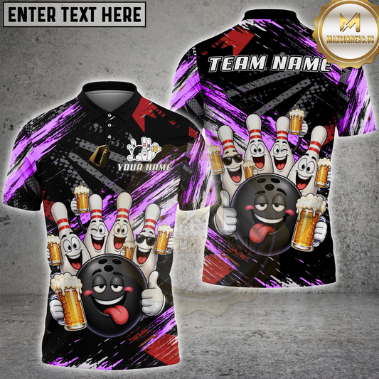 Maxcorners Funny Bowling Ball And Pins Beer Drunk Multicolor Options Personalized Name, Team Name 3D Shirt (4 Colors)