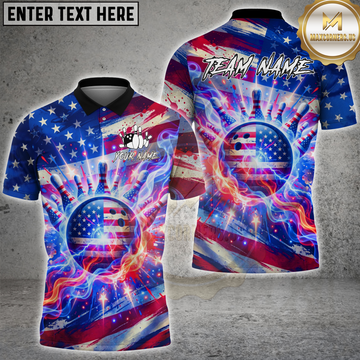 Maxcorners Patriotic Bowling USA Flag Bowling Ball And Pins Personalized Name, Team Name 3D Shirt