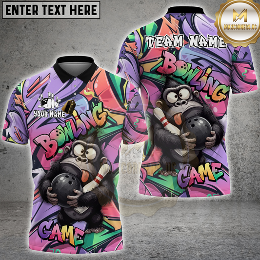 Maxcorners Bowling Funny Gorilla Graffiti Multicolor Options Personalized Name, Team Name 3D Shirt (4 Colors)