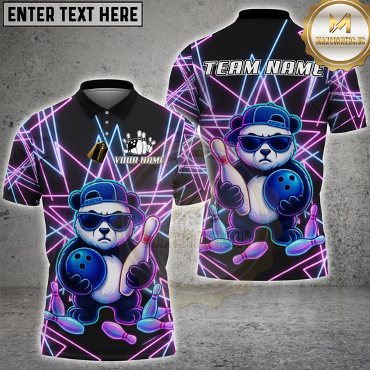 Maxcorners Bowling Neon Cool Panda Multicolor Options Personalized Name, Team Name 3D Shirt (4 Colors)