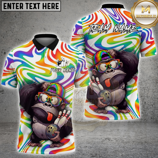 Maxcorners Bowling Rainbow Cute Monkey Multicolor Options Personalized Name, Team Name 3D Shirt (2 Colors)