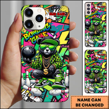 Maxcorners Bowling Bear Streetwear Graffiti Personalized Name 3D Phone Case