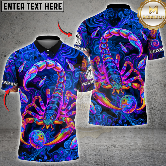 Maxcorners Scorpion Bowling Psychedelic Neon Multicolor Options Personalized Name, Team Name 3D Shirt (4 Colors)