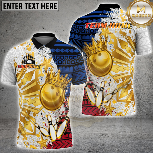 Maxcorners Bowling Crown Tribal Pattern Star Multicolor Options Personalized Name, Team Name 3D Shirt (4 Colors)