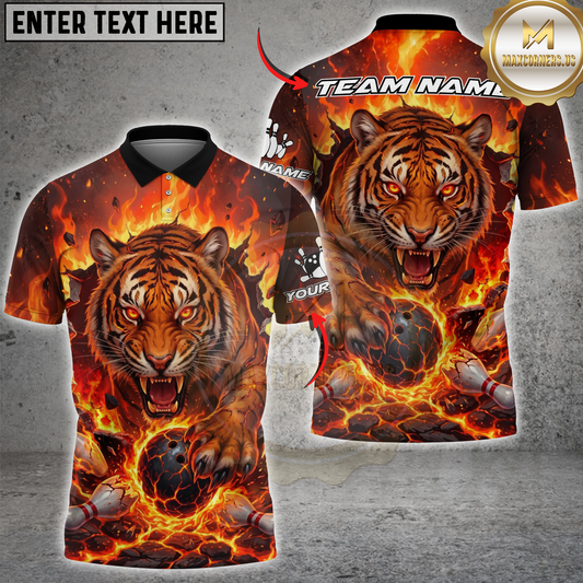 Maxcorners Tiger Bowling Lava Strike Multicolor Options Personalized Name, Team Name 3D Shirt (4 Colors)