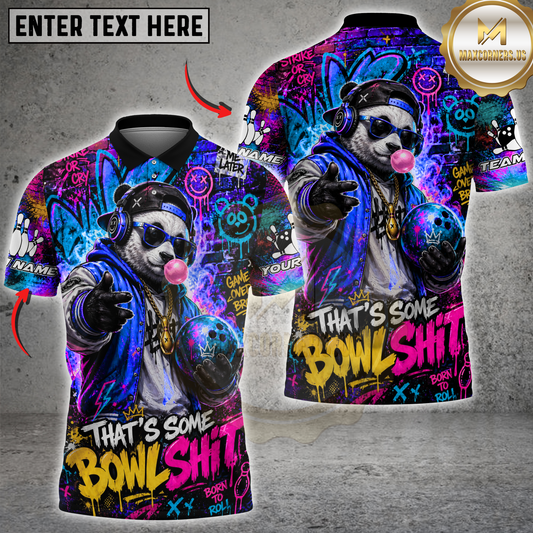 Maxcorners Bowling Panda Graffiti Multicolor Options Personalized Name, Team Name 3D Shirt (4 Colors)