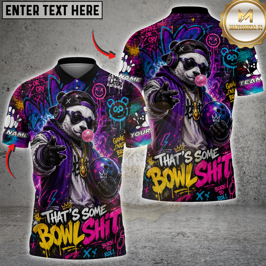 Maxcorners Bowling Panda Graffiti Multicolor Options Personalized Name, Team Name 3D Shirt (4 Colors)