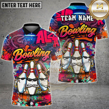 Maxcorners Bowling Graffiti Street Art Bowling Pins Personalized Name, Team Name 3D Shirt