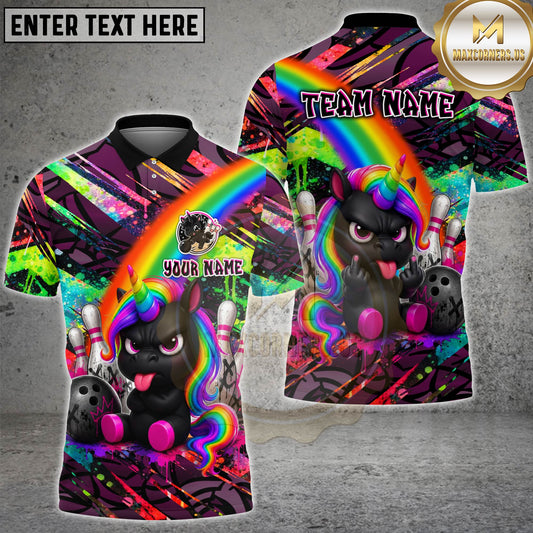 Maxcorners Rainbow Unicorn Bowling Punk Multicolor Options Personalized Name, Team Name 3D Shirt (4 Colors)
