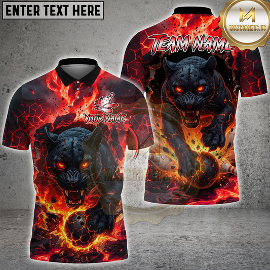 Maxcorners Bowling Black Panther Lava Flame Multicolor Options Personalized Name, Team Name 3D Shirt (4 Colors)