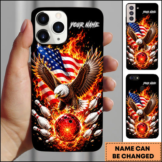 Maxcorners Patriotic Bowling Bald Eagle Fireball USA Flag Personalized Name 3D Phone Case