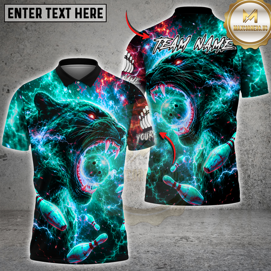 Maxcorners Black Panther Bowling Neon Galaxy Multicolor Options Personalized Name, Team Name 3D Shirt (4 Colors)