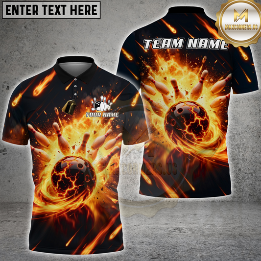 Maxcorners Bowling Fireball Bowling Explosive Power Multicolor Options Personalized Name, Team Name 3D Shirt (4 Colors)