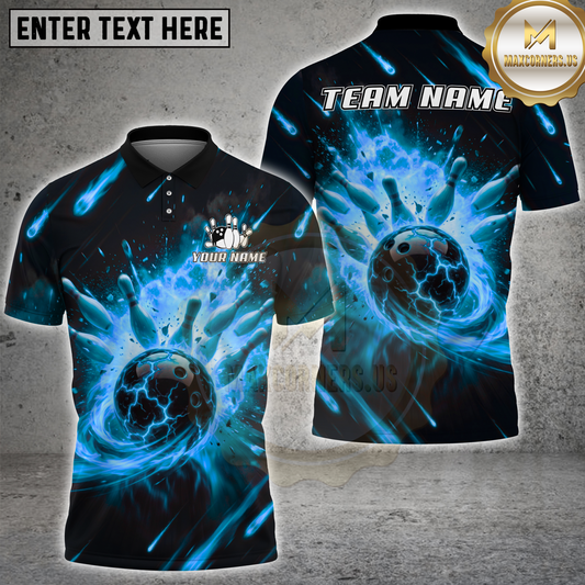 Maxcorners Bowling Fireball Bowling Explosive Power Multicolor Options Personalized Name, Team Name 3D Shirt (4 Colors)