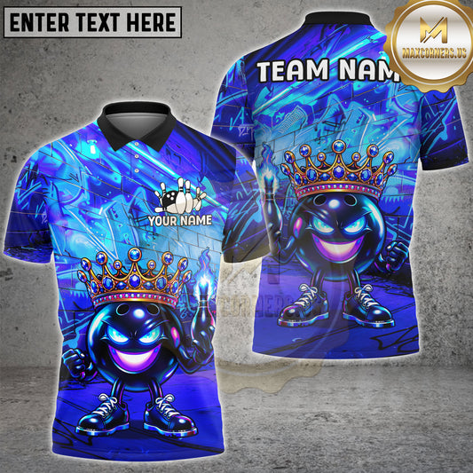 Maxcorners Neon Bowling Crowned Ball Multicolor Options Personalized Name, Team Name 3D Shirt (4 Colors)