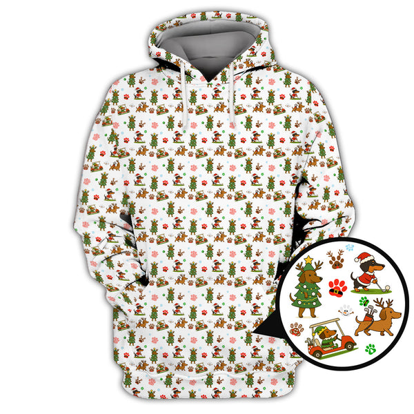 Maxcorners Christmas Golf Shirt, Funny Dachshund Golf Shirt, Pattern Golf Shirt For Men