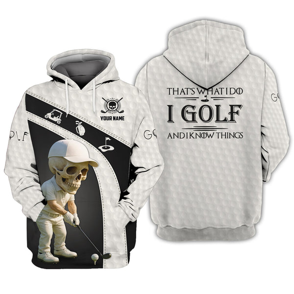Maxcorners I Golf And Know Things Custom Golf Shirt Crazy Golf Skull Swing Tee Black White