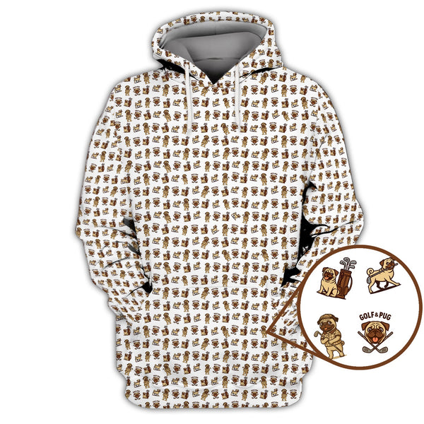 Maxcorners Pattern Golf Shirt For Men, Crazy Pug Golf Shirt, Dog Golf Shirt For Golfer