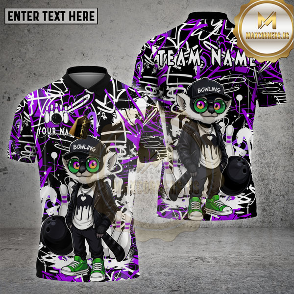 Maxcorners Bowling Shirt Lemur Graffiti Leather Jacket Multioptions Personalized Name, Team Name Unisex 3D Shirt