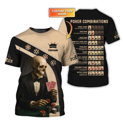 Maxcorners Personalized Name Skeleton Playing Poker Shirts, Funny Poker T-Shirt, Menâ€™s Poker PolosLM1009