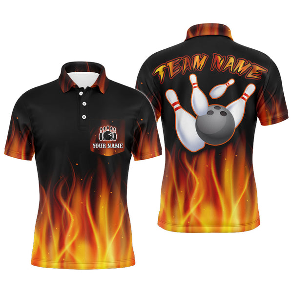 Maxcorners Custom Bowling Polo Shirts Men Flame Team Bowling Jerseys Halloween Bowler Outfits LM2509