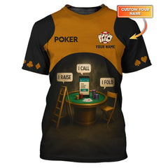 Maxcorners Personalized Name Poker Shirt, I Raise I Call I Fold Polos, Funny Poker T-Shirts For PlayersLM1009