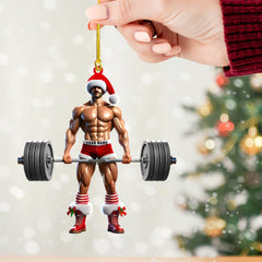 Maxcorners Weightlifter Santa Christmas Ornament, Personalized Ornament 2D Flat LM2211